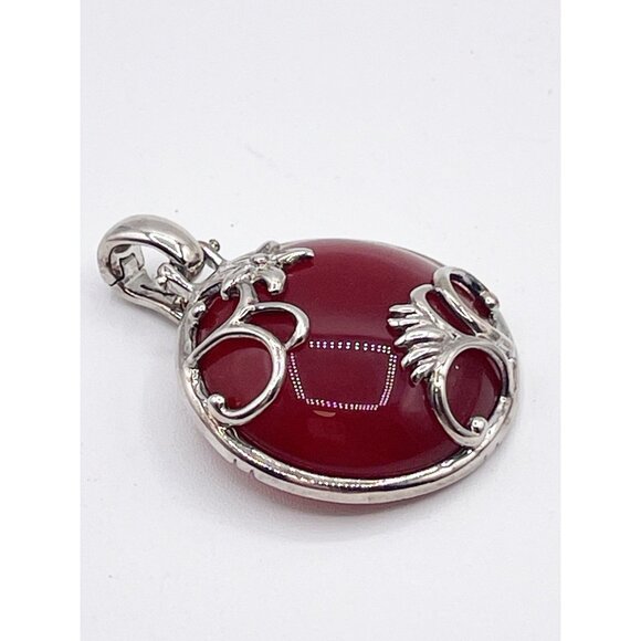 Sterling Silver Carnelian Pendant/Enhancer Floral Overlay Vintage 925 Marked - Picture 3 of 9